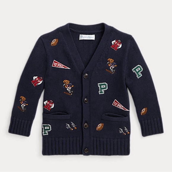 Polo Bear Cotton V-Neck Cardigan - Picture 1 of 2
